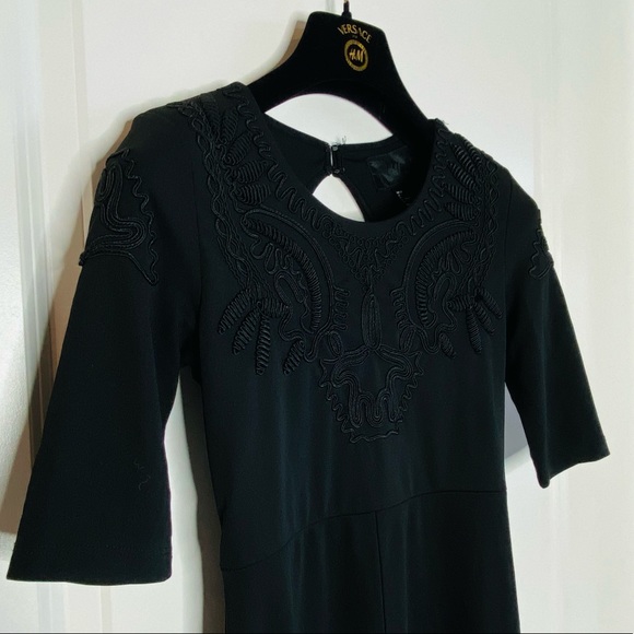 Long Black Dress w Applique Design Bodice - Picture 8 of 13